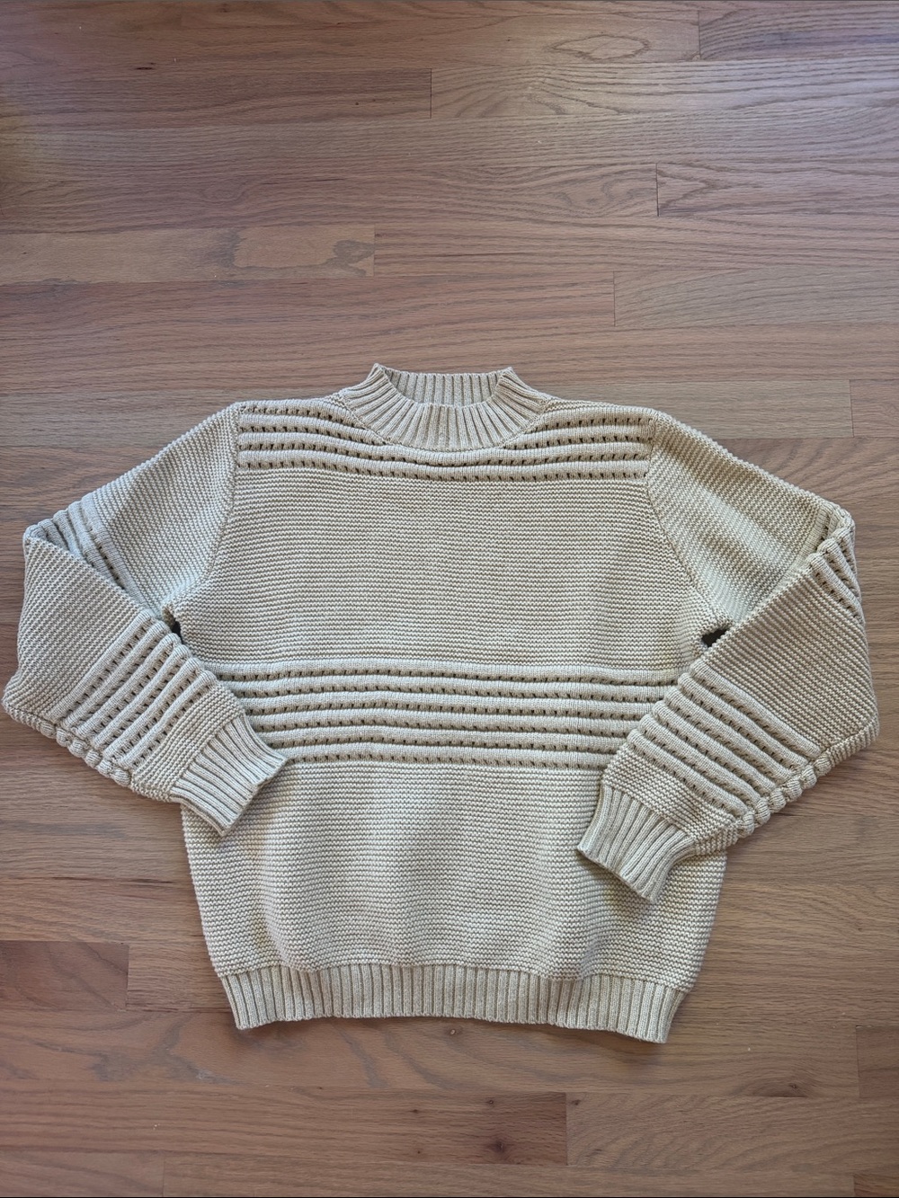 KIRUNDO Beige Textured Knit Mock Neck Sweater | M